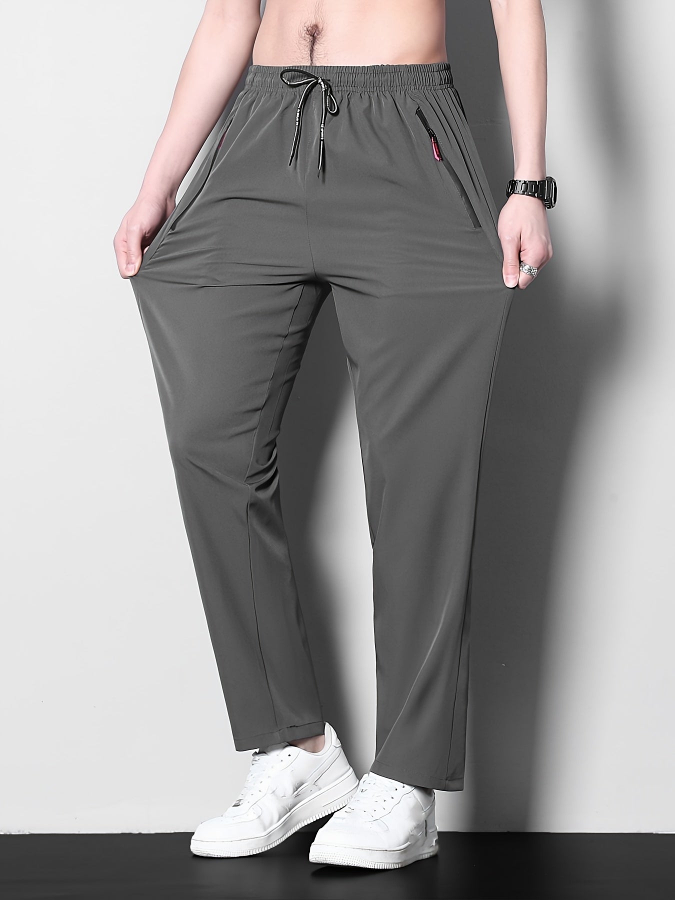 Pantalones deportivos casuales para hombre de talla grande en negro, de poliéster, ligeros, de secado rápido y transpirables