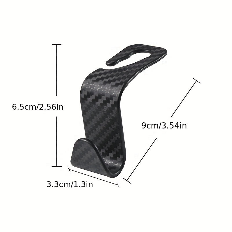 Car Seat Back Organizer Carbon Fiber Texture Hidden Storage Hooks Black