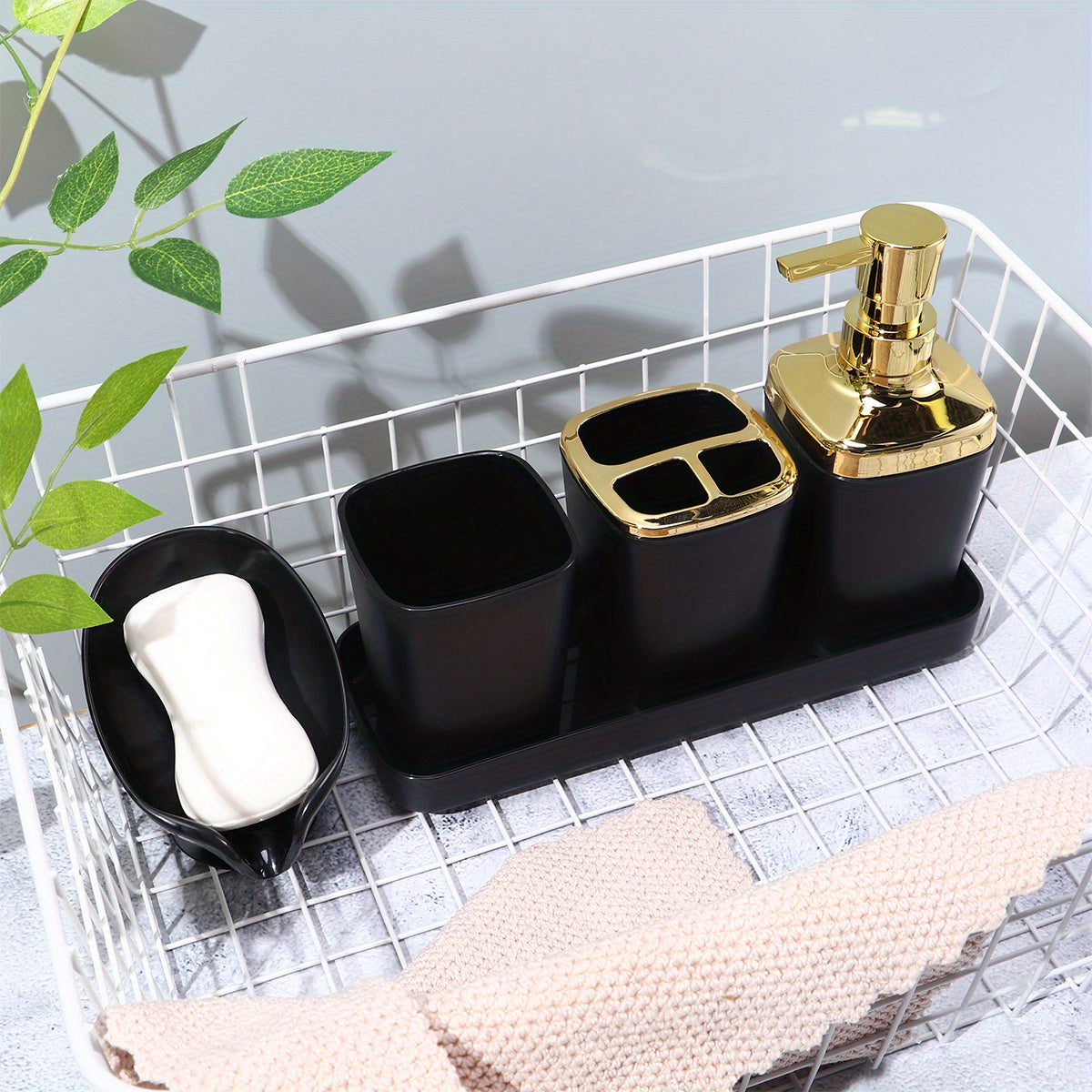 Black Bathroom Accessories Set with Lotion Dispenser Toothbrush Holder and Soap Dish