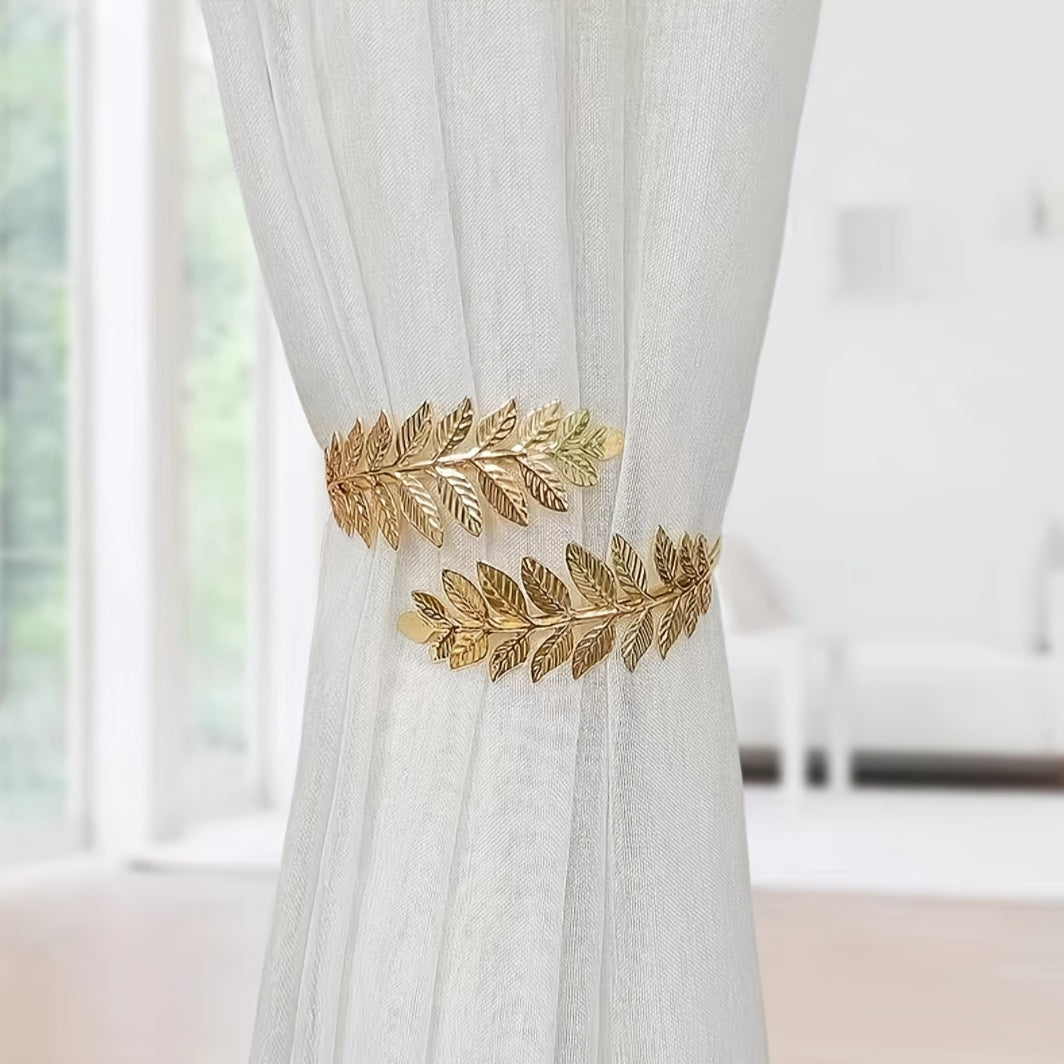 Bohemian Metal Alloy Leaf Curtain Tiebacks Decorative Drapery Holdbacks with Buckles
