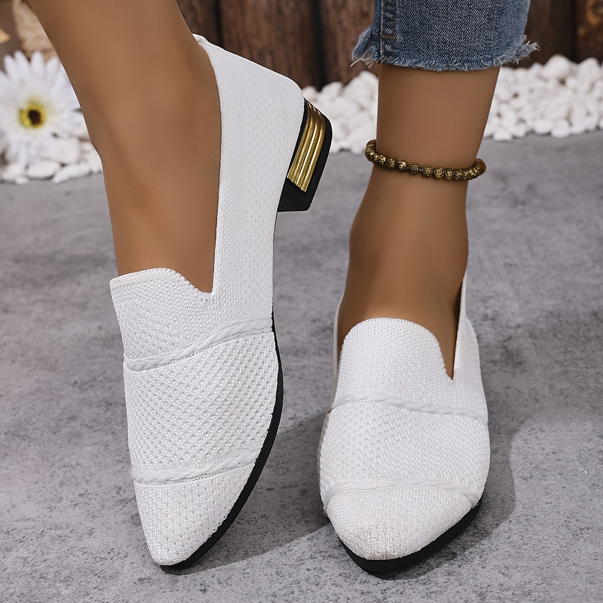 Women’s Slip-On Pointed Toe Loafers Breathable Fabric PVC Sole All-Season Comfort
