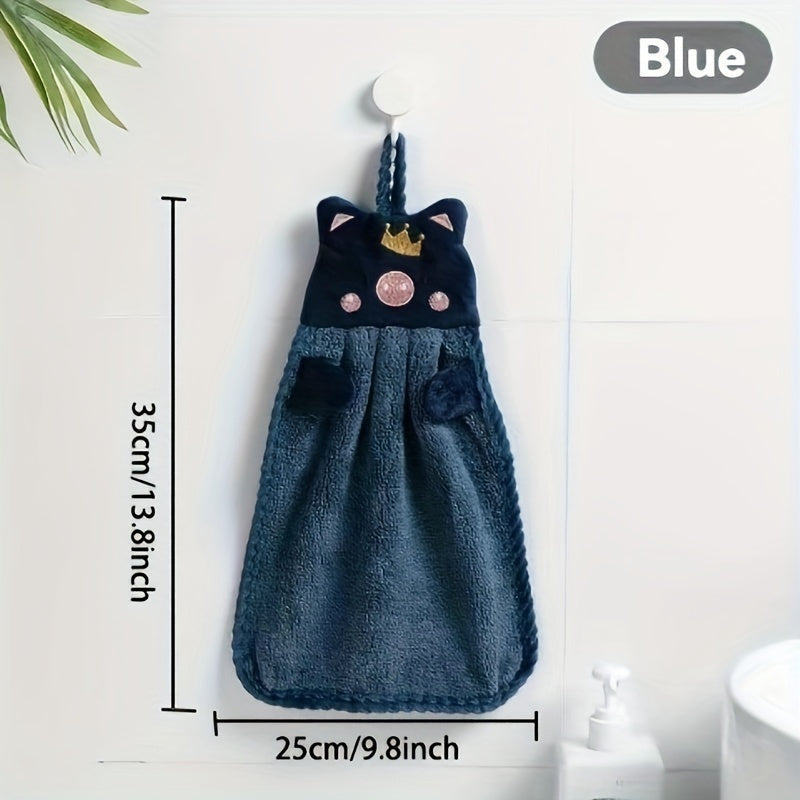 Absorbent Coral Velvet Hand Towel with Cartoon Pig Design for Kitchen Bathroom Living Room