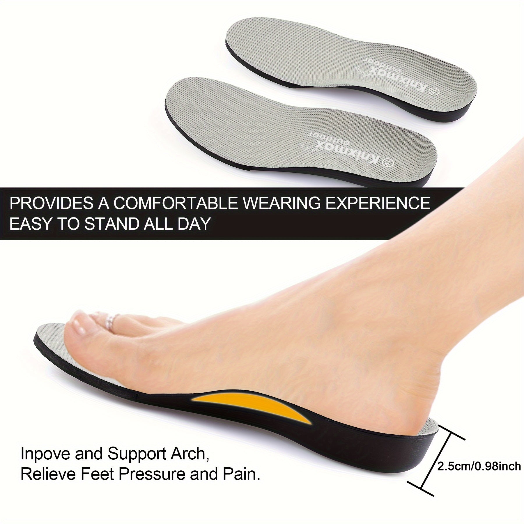 2 Pairs Orthopedic Memory Foam Insoles Breathable EVA Arch Support for Men Women