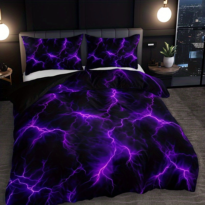 Purple Lightning Line Duvet Cover Set 3 Pieces Includes Duvet Cover and Pillowcases Home Dorm