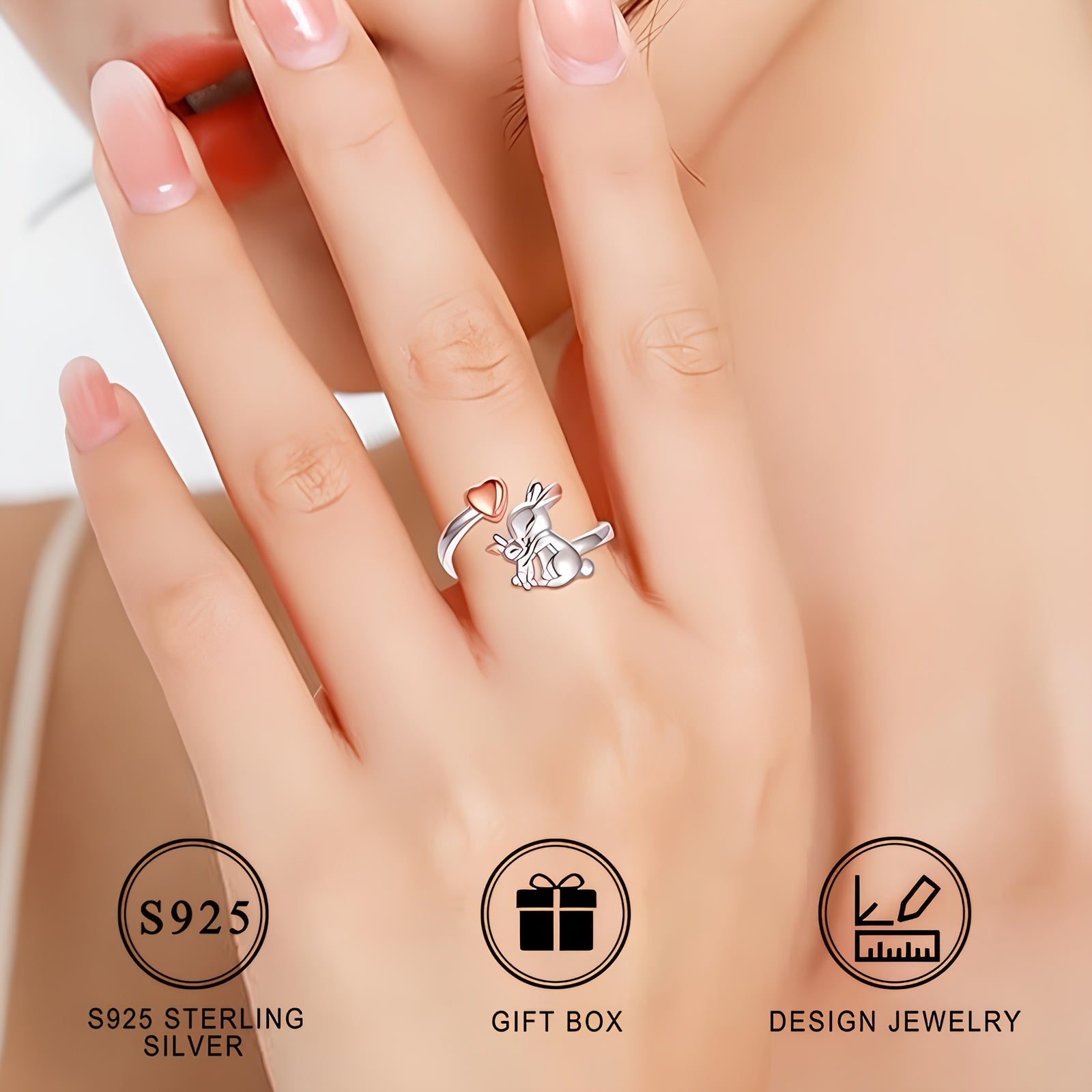 Adjustable Sterling Silver Rabbit Ring for Women Minimalist Jewelry Gift