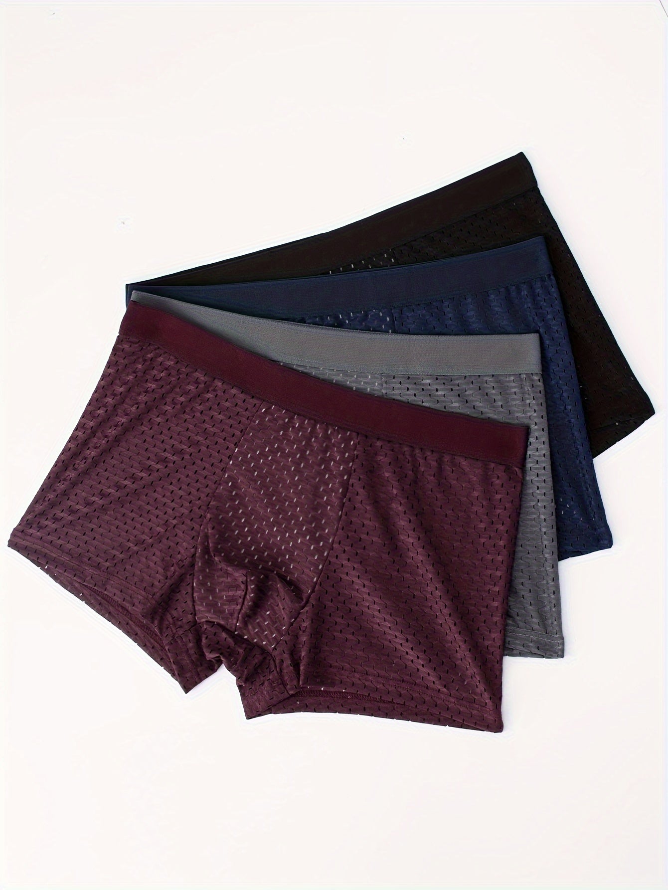 Men's Breathable Mesh Boxer Briefs 4 Pack Semi-Sheer Shortie Polyester Elastane