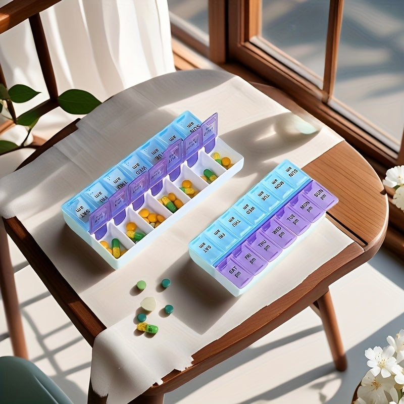 Women's Plastic 7-Day Pill Organizer with 14 Compartments Travel Medicine Box
