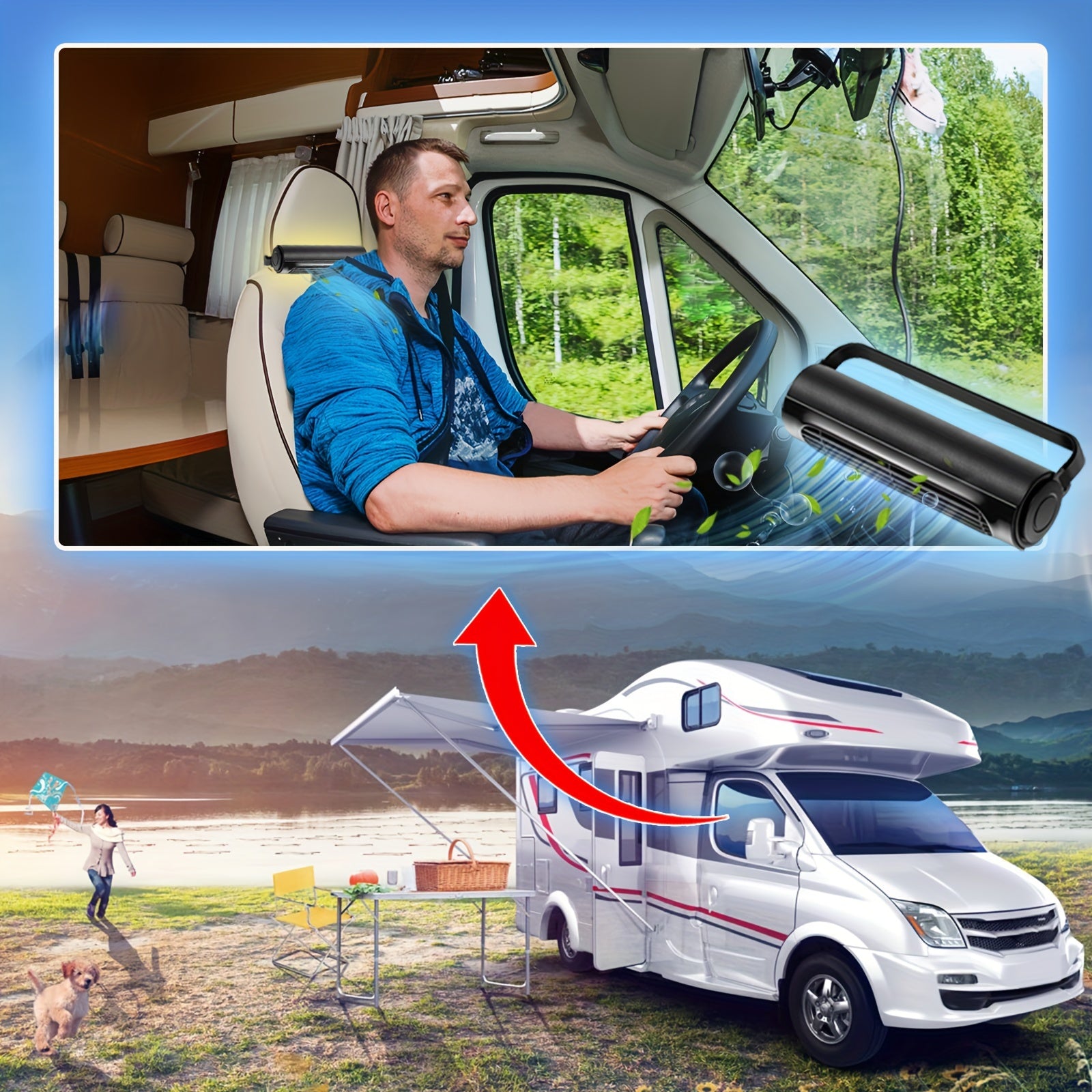 Car USB Fan with Strong Wind Wide Mouth 3 Speed Backrest Cooling Fan for Car Truck SUV