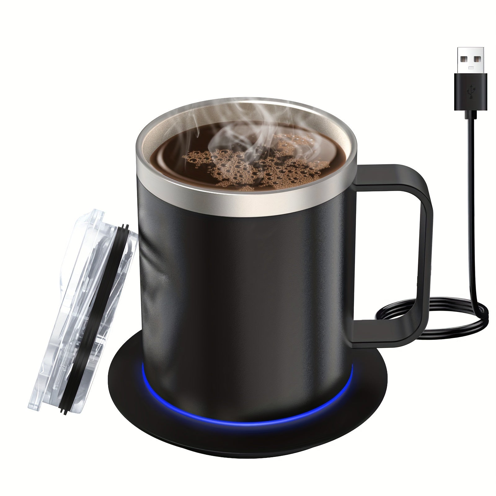 Electric Coffee Mug Warmer Set with Heating Base and Lid for Desk