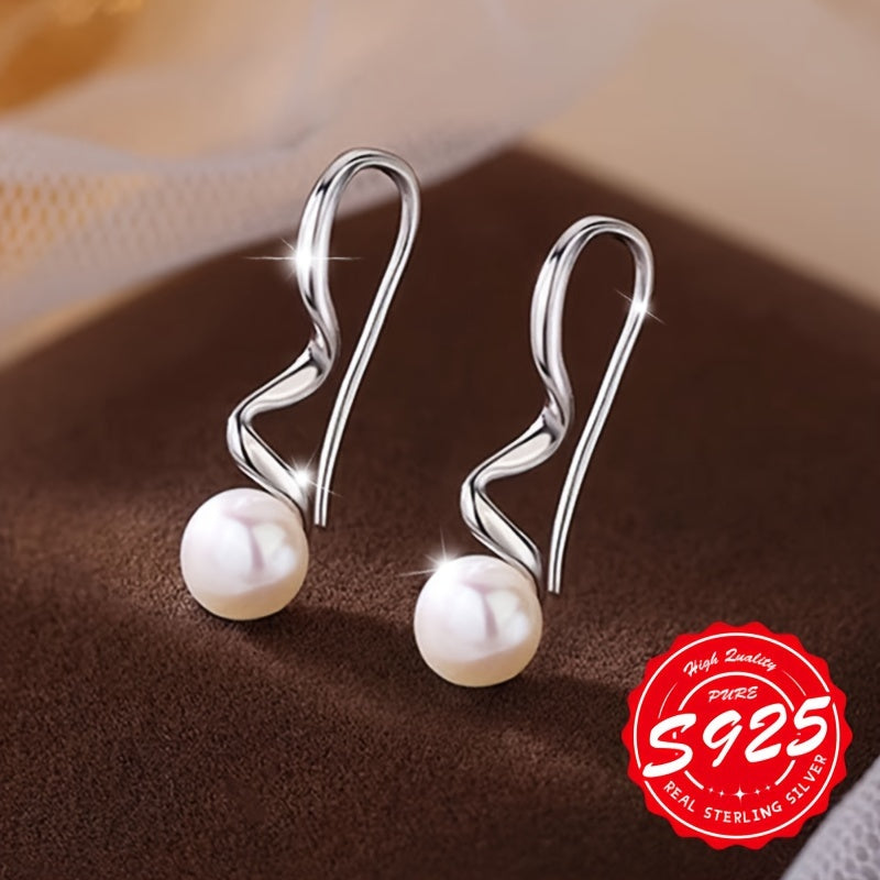 Women's Wavy Pearl Earrings S925 Sterling Silver Hypoallergenic Jewelry