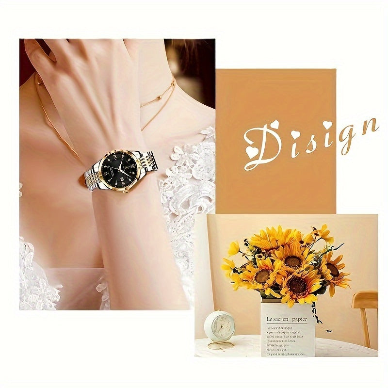 Women's Silver Watch with Rhinestones Luminous Hands and Date Display