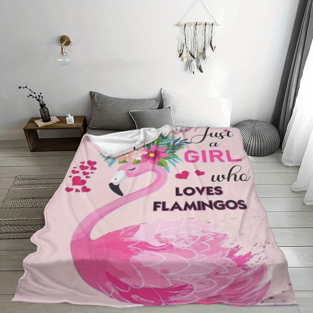 Pink Flamingo Print Throw Blanket Soft Plush Fleece for Girls Bed Sofa