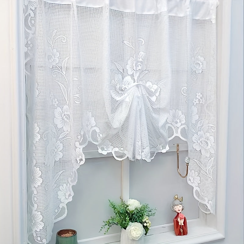 White Lace Flower Print Curtain for Bedroom Living Room Kitchen Study Rod Pocket Window Treatment