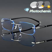 Rimless Rhinestone Photochromic Glasses with Anti-Blue Light for Daily Wear and Parties