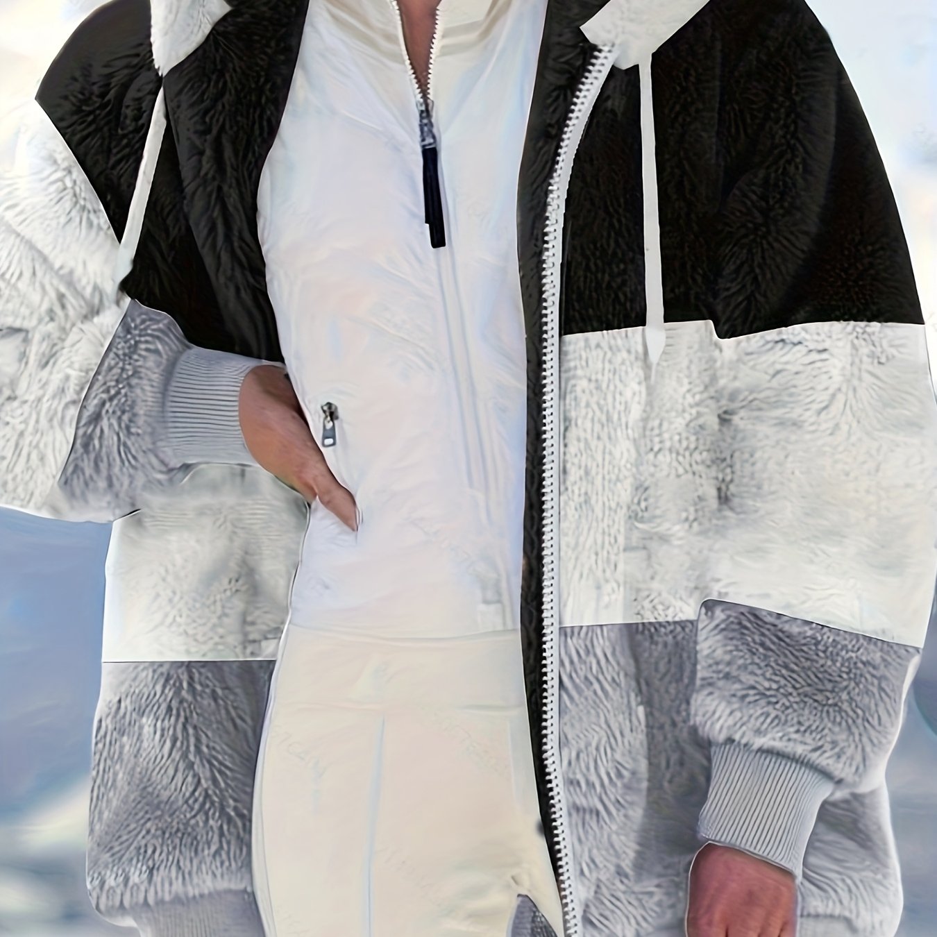 Women Quilted Hooded Loose Jacket with Zipper Pockets for Autumn Winter