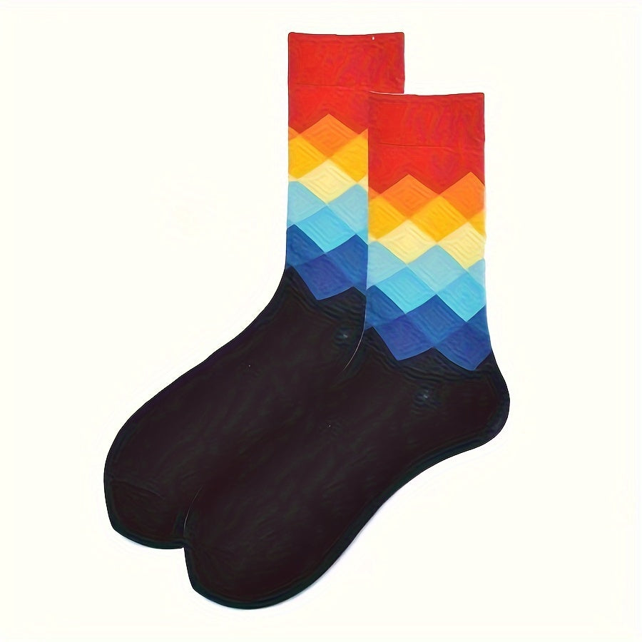 Men's Cotton Argyle Socks 5-Pack Mid-Calf Colorful Diamond Pattern