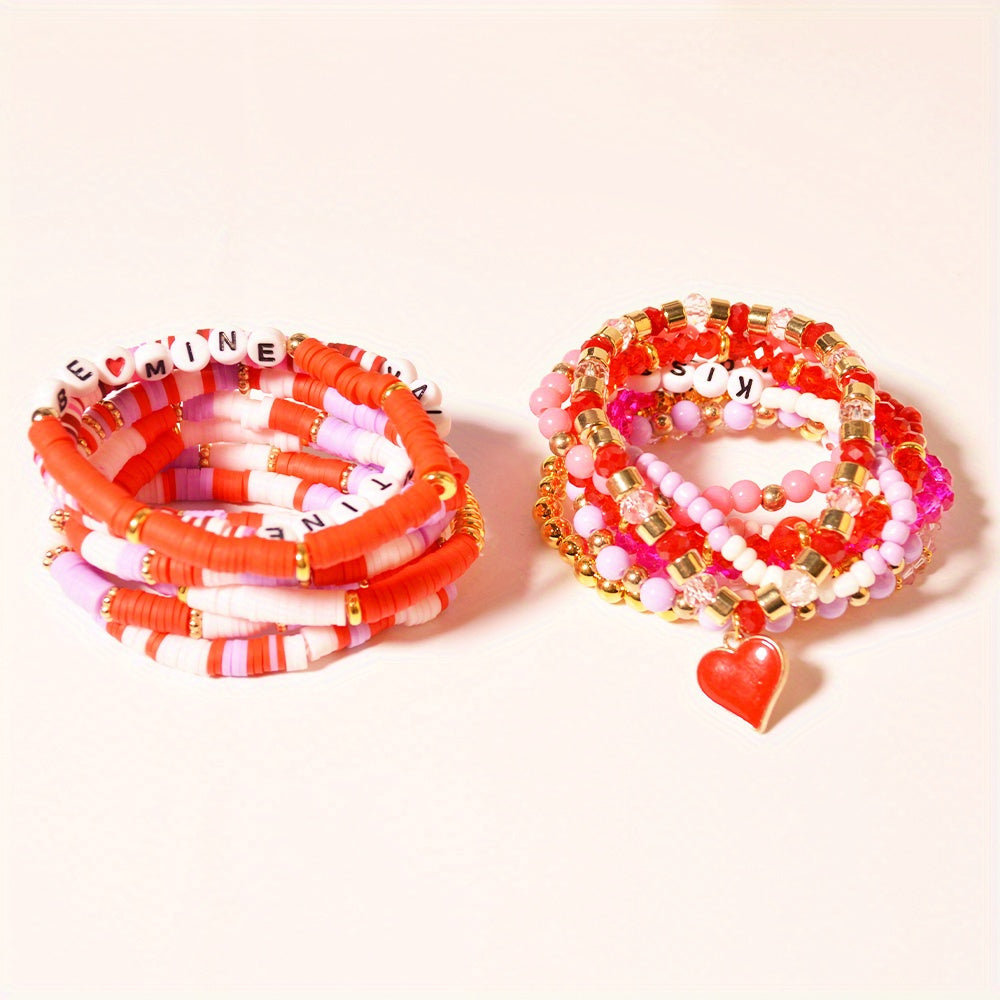 Polymer loydan tayyorlangan Sevgi kuni bilaguzuklar to'plami, 16 dona sexy uslubda, sevgi va do'stlikni ifodalash uchun mukammal. Ushbu marjonli zargarlik ayollar uchun har kuni yoki maxsus bayram tadbirlari uchun ideal. Bu ' uchun mukammal sovg'a