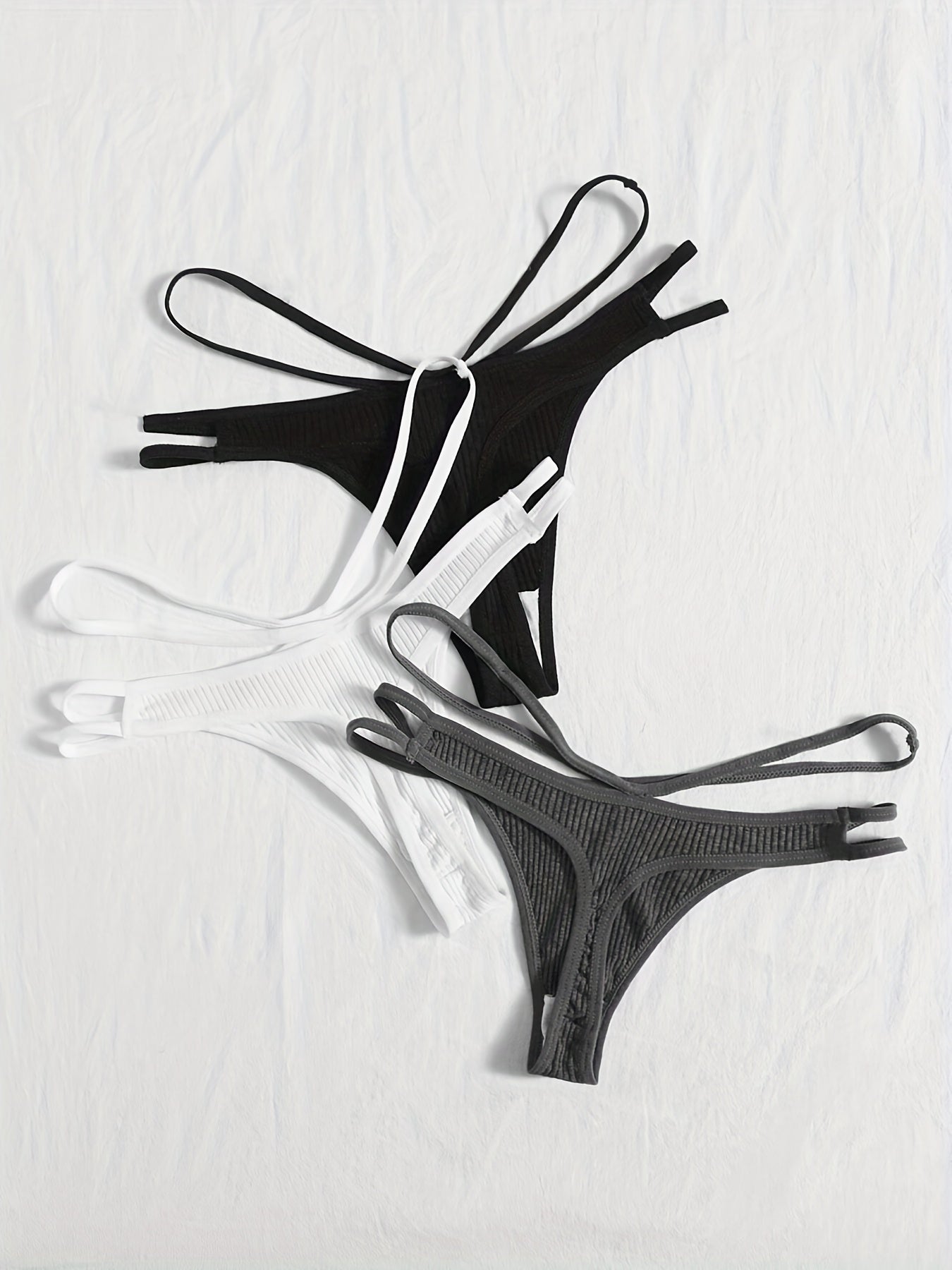 Women's Ribbed Thongs with Hollowed-Out Breathable Design Set of 3