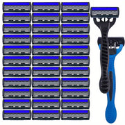 Men's Safety Razor with 3-Blade System, Metal Handle, Includes Replacement Blades