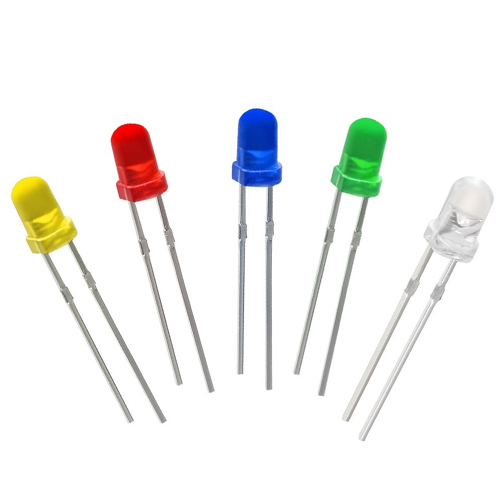 Elektronika uchun 100 dona LED diod to'plami Qizil Sariq Moviy Yashil Oq