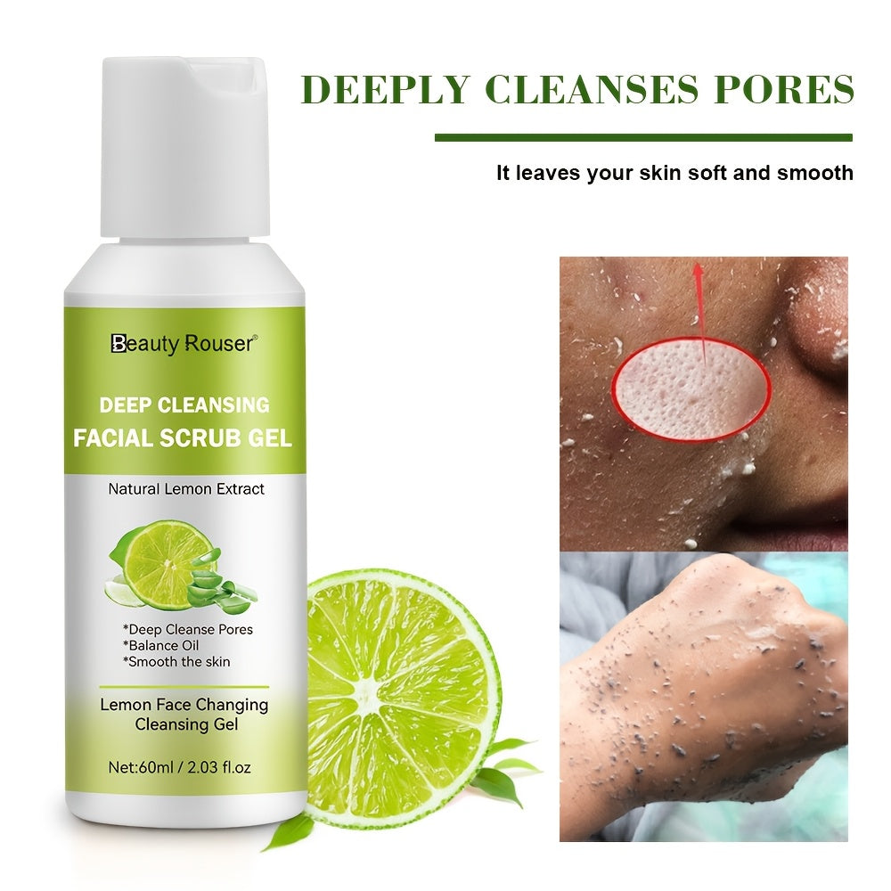 Facial Scrub for All Skin Types Lemon and Aloe Vera Deep Cleansing Moisturizing 2.03oz
