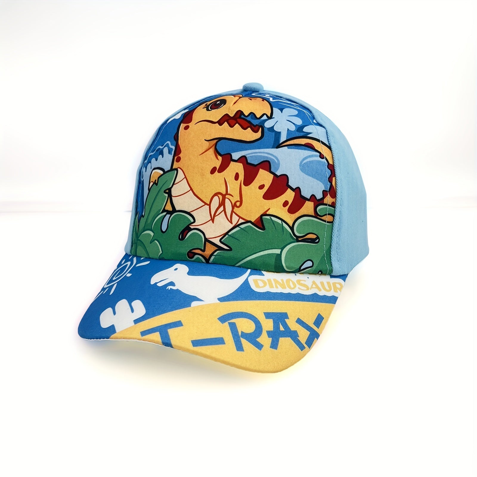 Kids Adjustable Cartoon Dinosaur Print Baseball Cap Lightweight All-Season Fitted for Boys and Girls