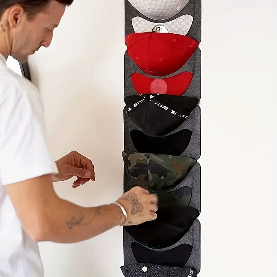 Wall-Mounted Cap Organizer with Seven Shelves, Portable Linen Hat Storage