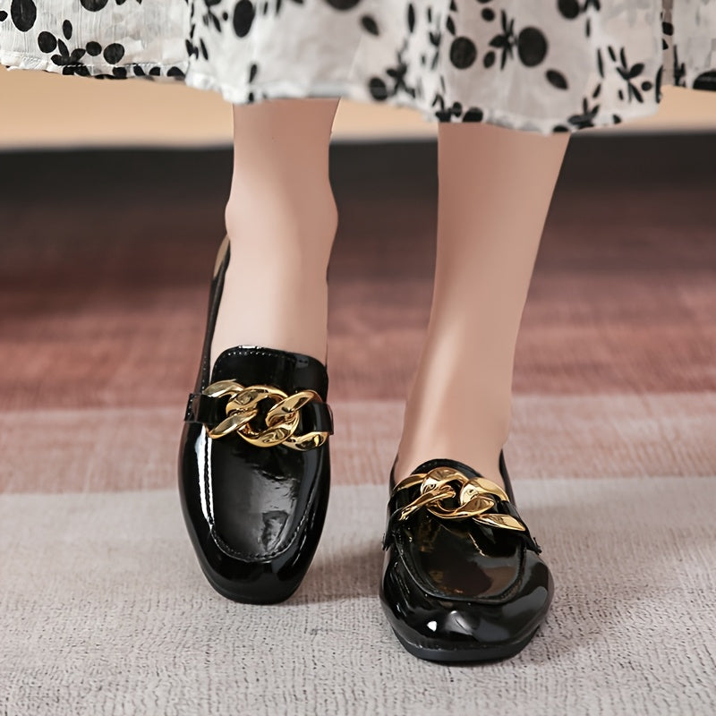 Women’s All-Season Black Synthetic Loafers with Gold-Tone Studs