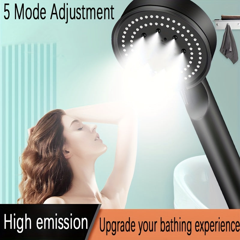 Black Handheld Shower Head with 5 Spray Modes, Flexible Hose and Wall Bracket