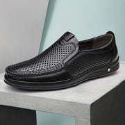 Men's Leather Casual Loafers with Hollow Out Design Slip-On Breathable Wear-Resistant for Outdoor and Office