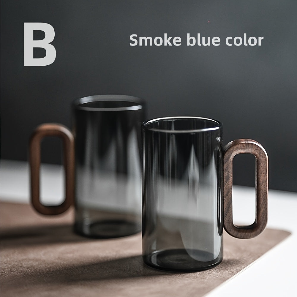 2/6 High Borosilicate Glass Water Cups with Smoke Green Wooden Handles and Black Walnut Tea Set