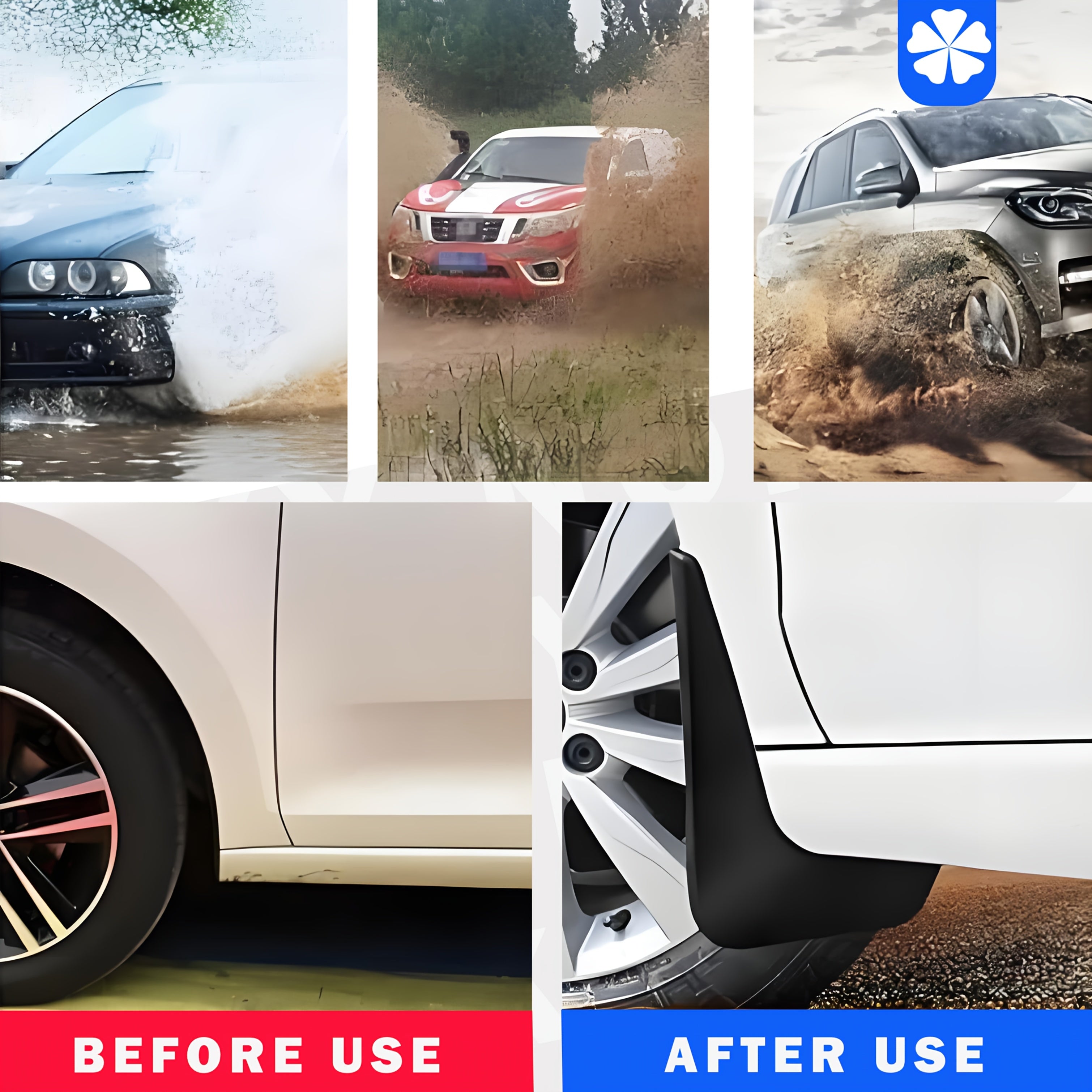 Front Rear Mud Flaps Set Black PP Full Coverage Splash Guards for Cars