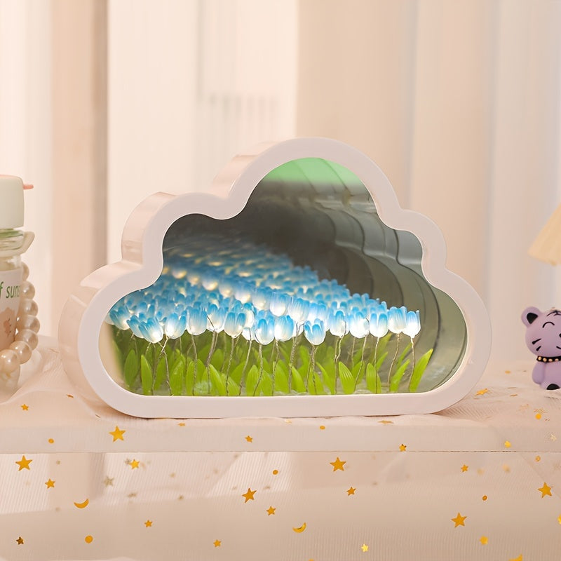 USB-Powered Night Light Kit with Tulip and Cloud LED Lights Adjustable Brightness for Kids Bedroom