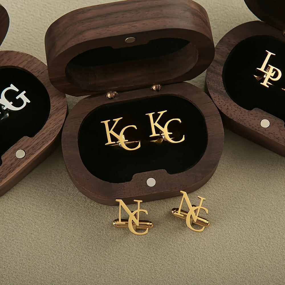 Men's Stainless Steel Letter Cufflinks for Suit Sleeves Gift for Fathers Husbands Boyfriends