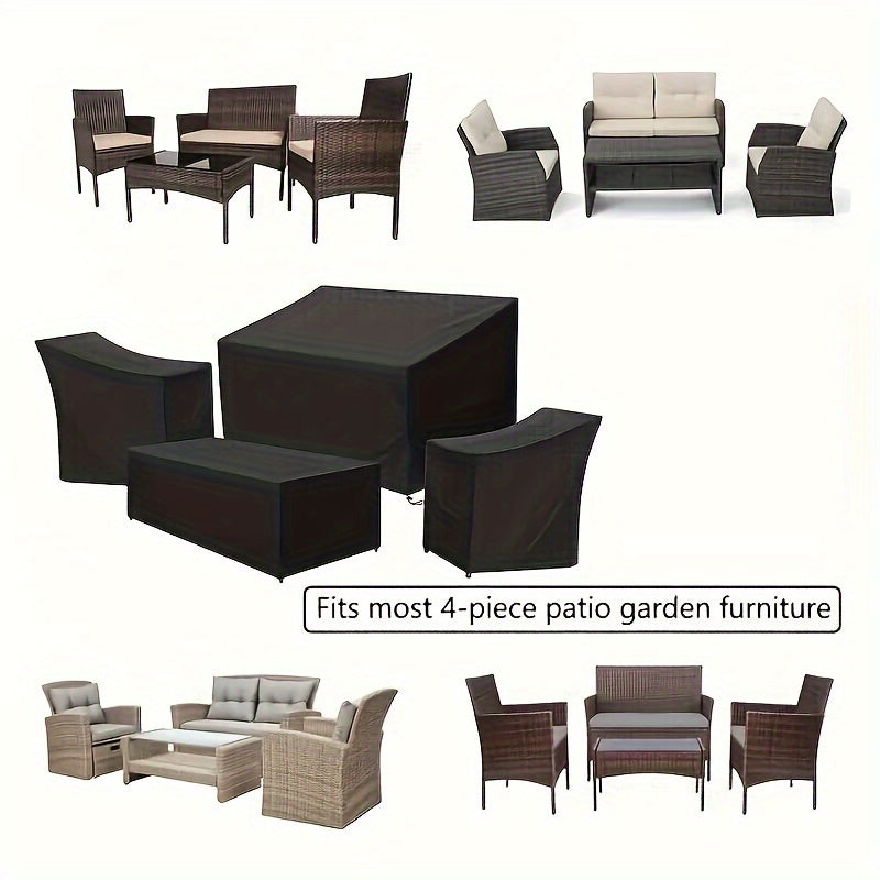 4-Piece Outdoor Furniture Cover Set Black Waterproof Windproof Patio Sofa Chair Coffee Table