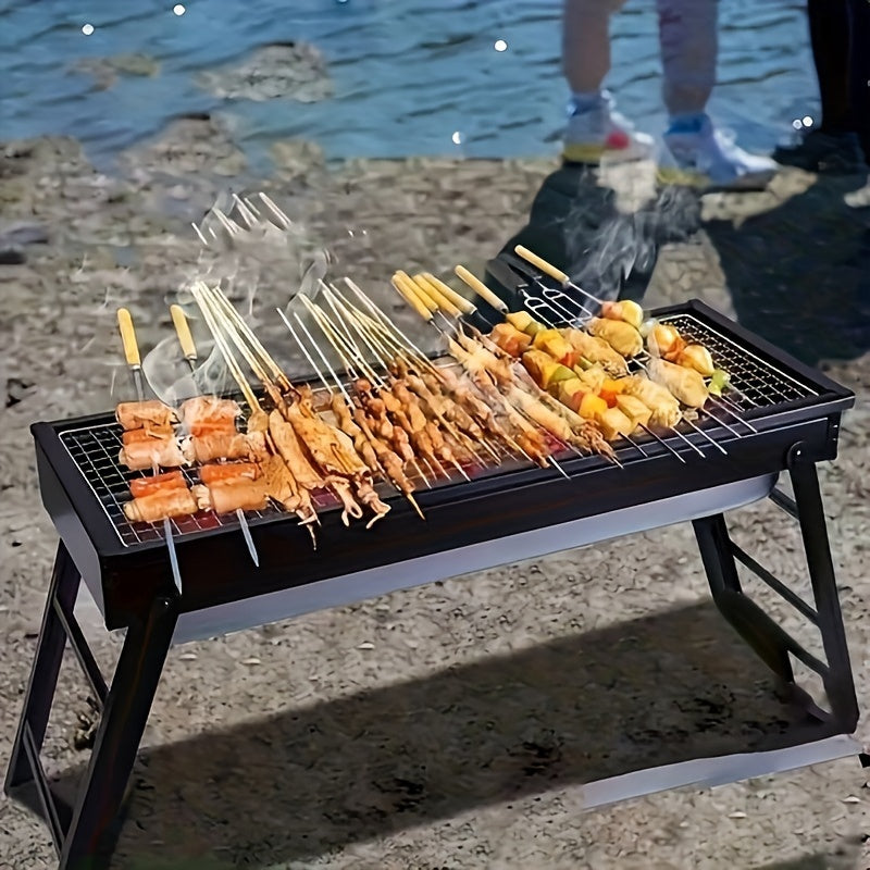 Portable Folding Charcoal BBQ Grill Iron Black for Camping Picnics Backyard