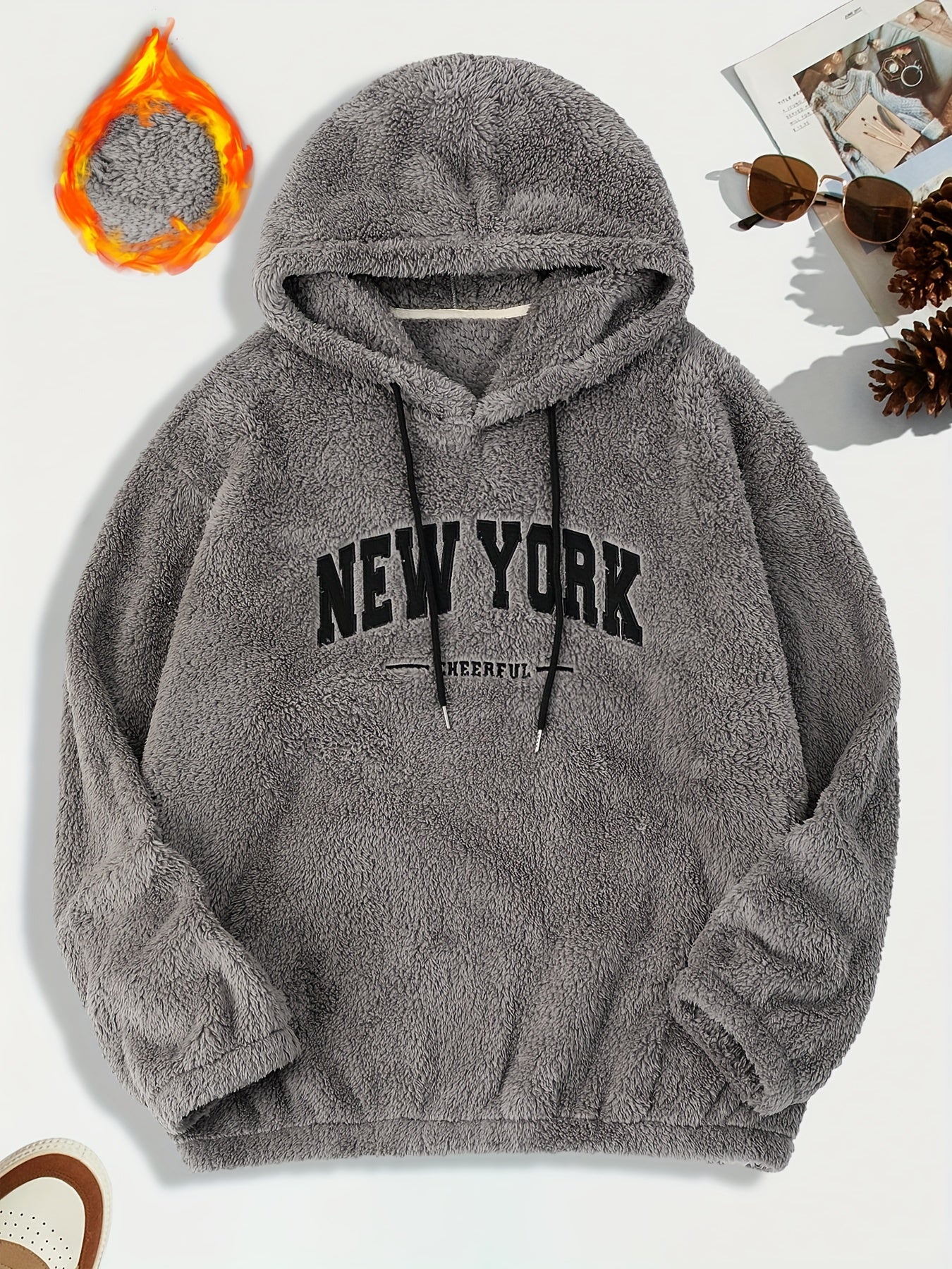 Plus Size Men's Casual Hoodie Polyester Hooded Solid Color Loose Fit