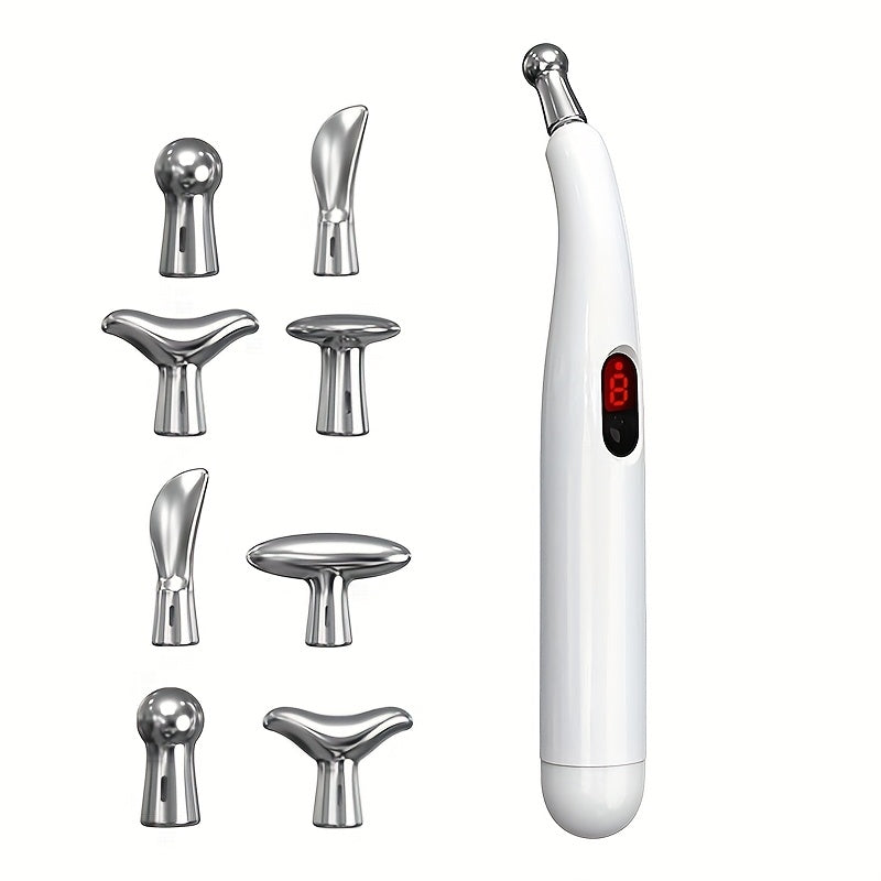 9 ta intensivlik darajasi va orqa, bo'yin va belni yengillashtirish uchun almashtiriladigan boshli quvvatlanadigan massaj qalam. USB quvvatlanishi va 350mAh litiy polimer batareyasi mavjud.