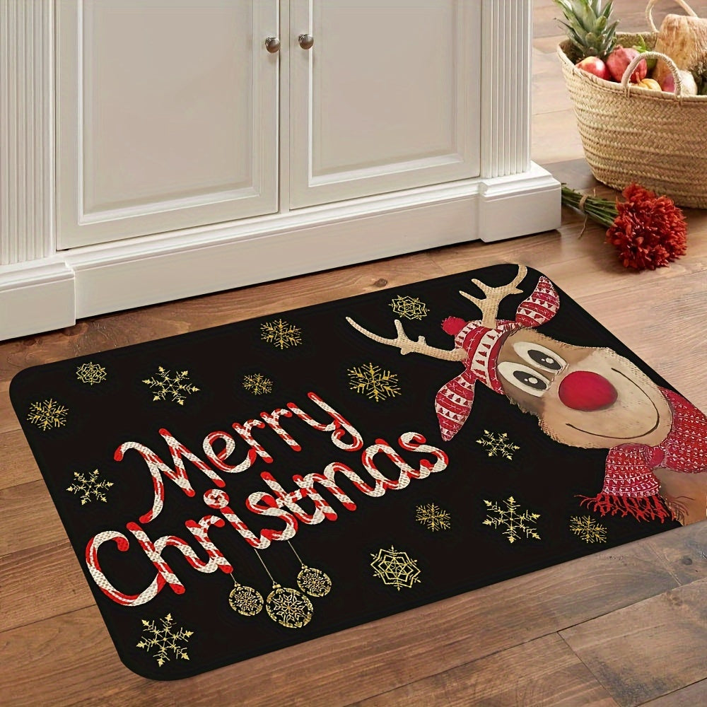 Reindeer Christmas Doormat Indoor Outdoor Welcome Mat Stain-Resistant Polyester