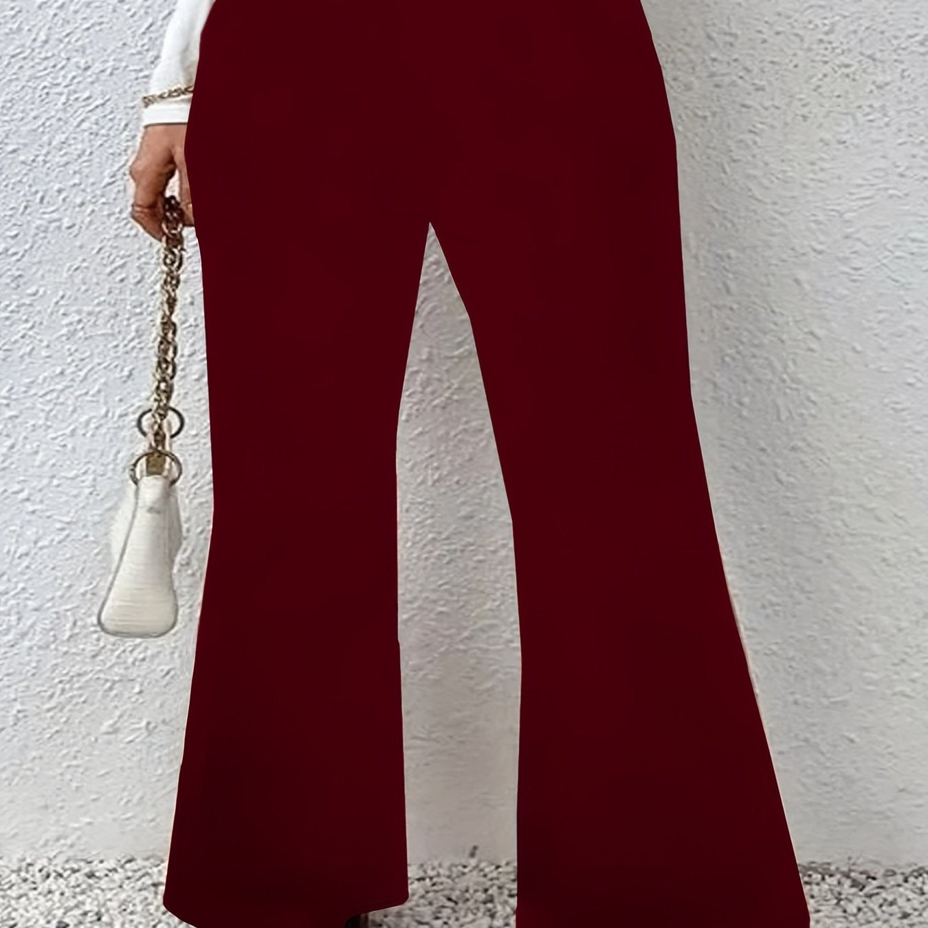 Pantalones de mujer de talla grande con pata ancha y acampanada, pantalones grises con elastano