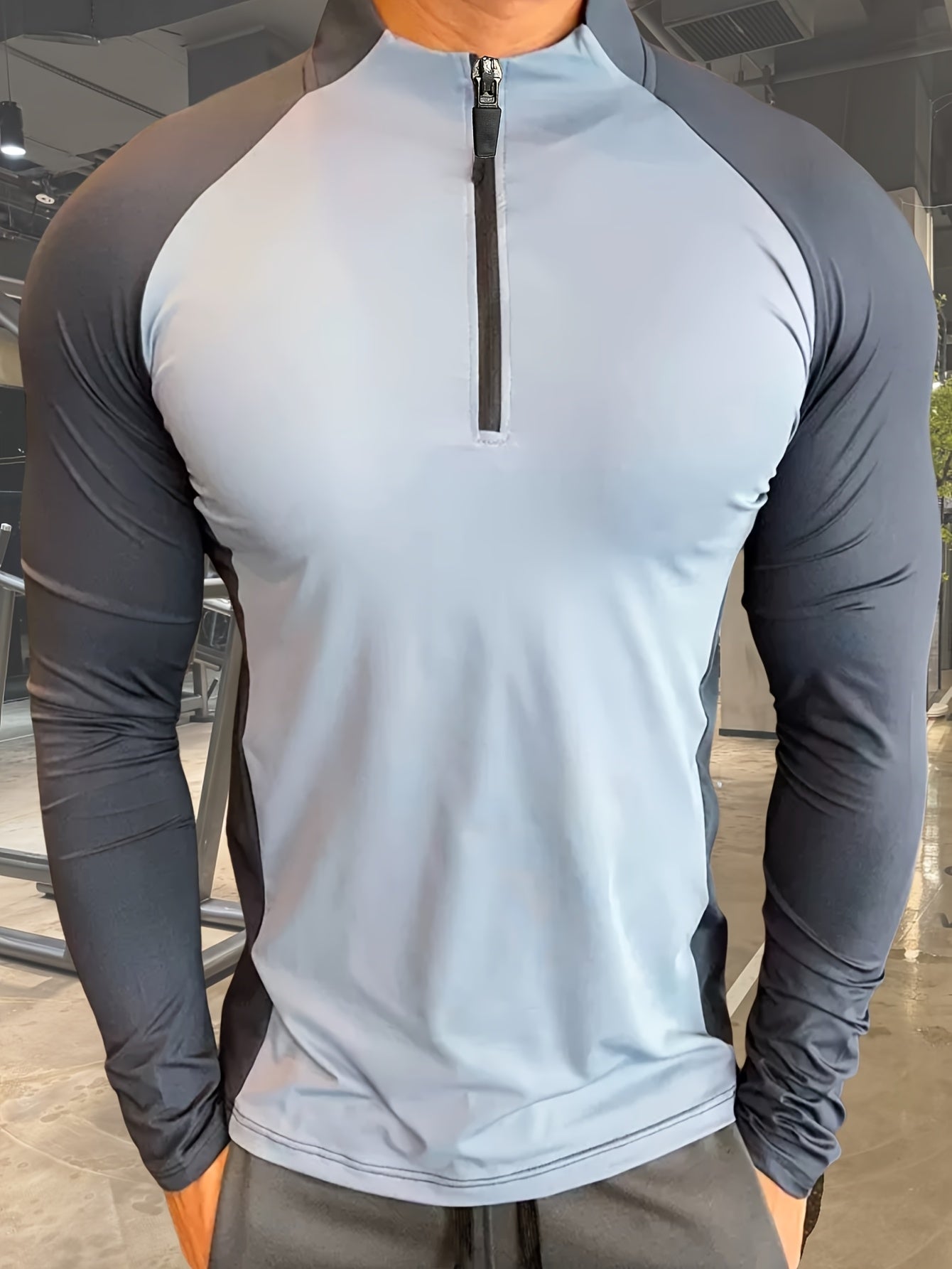 Camisa de manga larga para hombre de poliéster con cuello alto y media cremallera para todas las estaciones