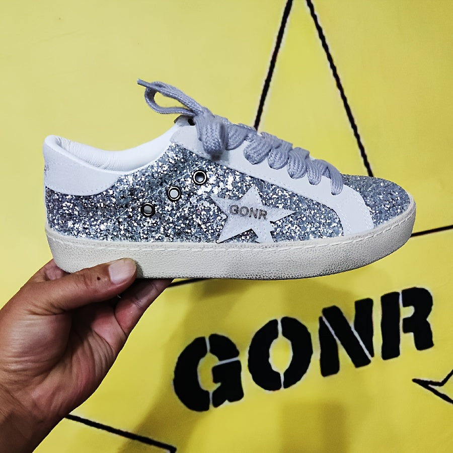 Women Sequin Loafers Low-Top Lace-Up Sneakers All-Season Casual Formal