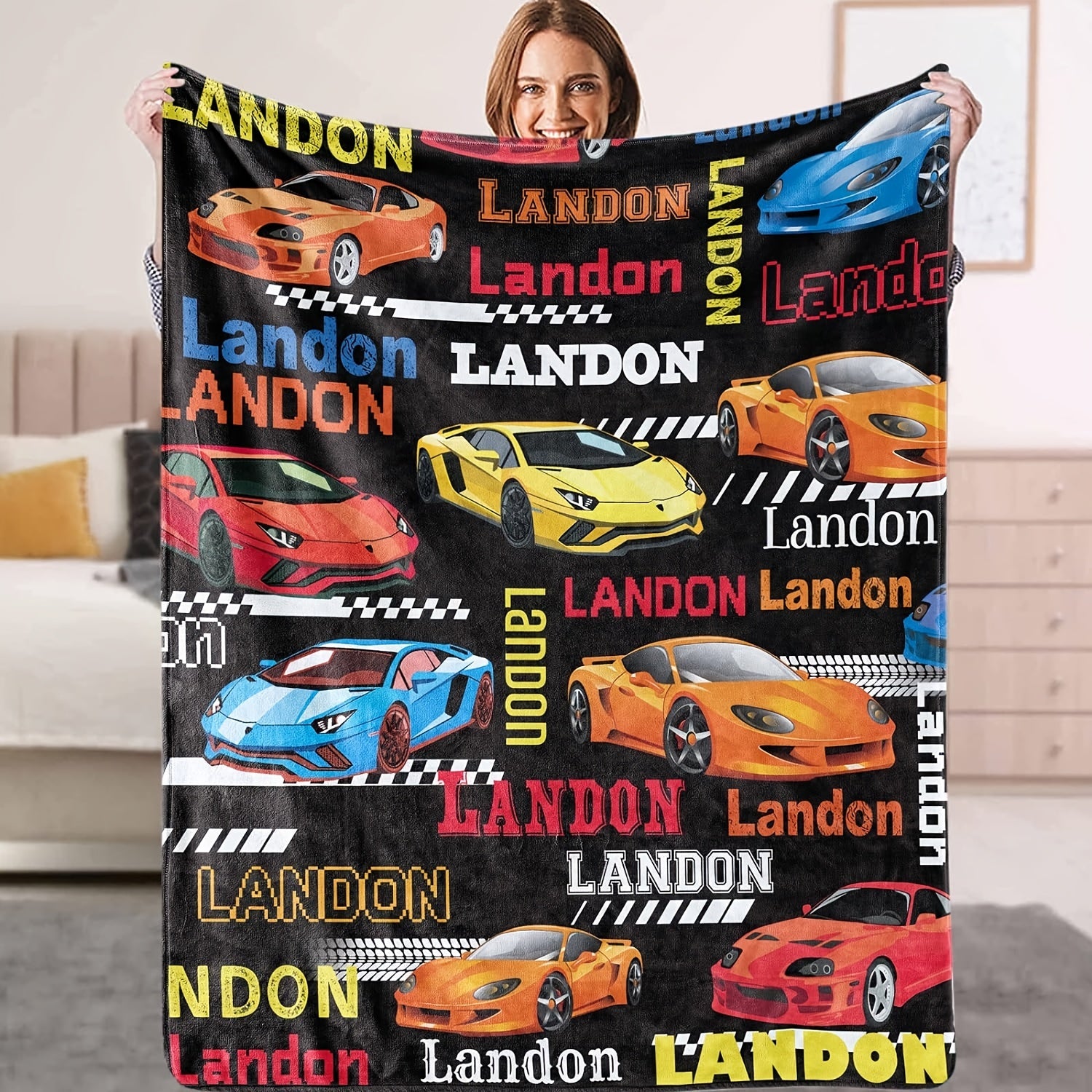 Modern Sports Car Design Flannel Fleece Blanket Soft Warm Hypoallergenic for Sofa Bed Travel