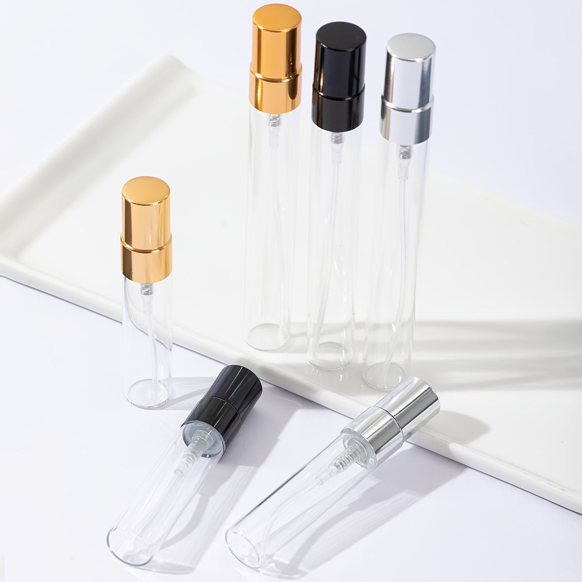 50 Transparent Glass Perfume Bottles with Spray Tops for Decanting 5ml and 10ml