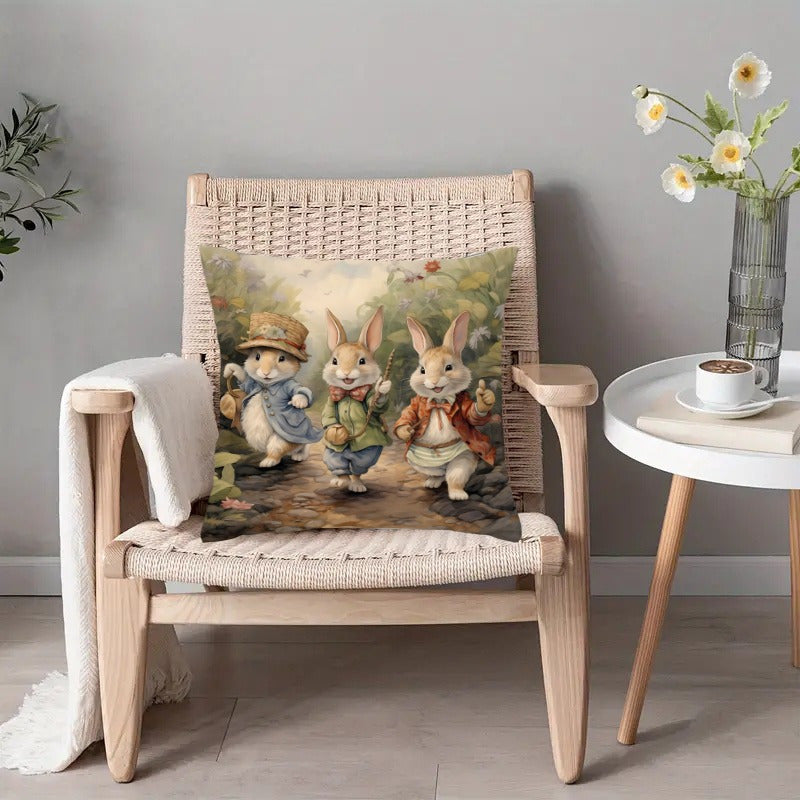 Pasxa quyonining yostiq qoplami Vintage multfilm bezak 45.72 sm divan yotoqxona ochiq havoda