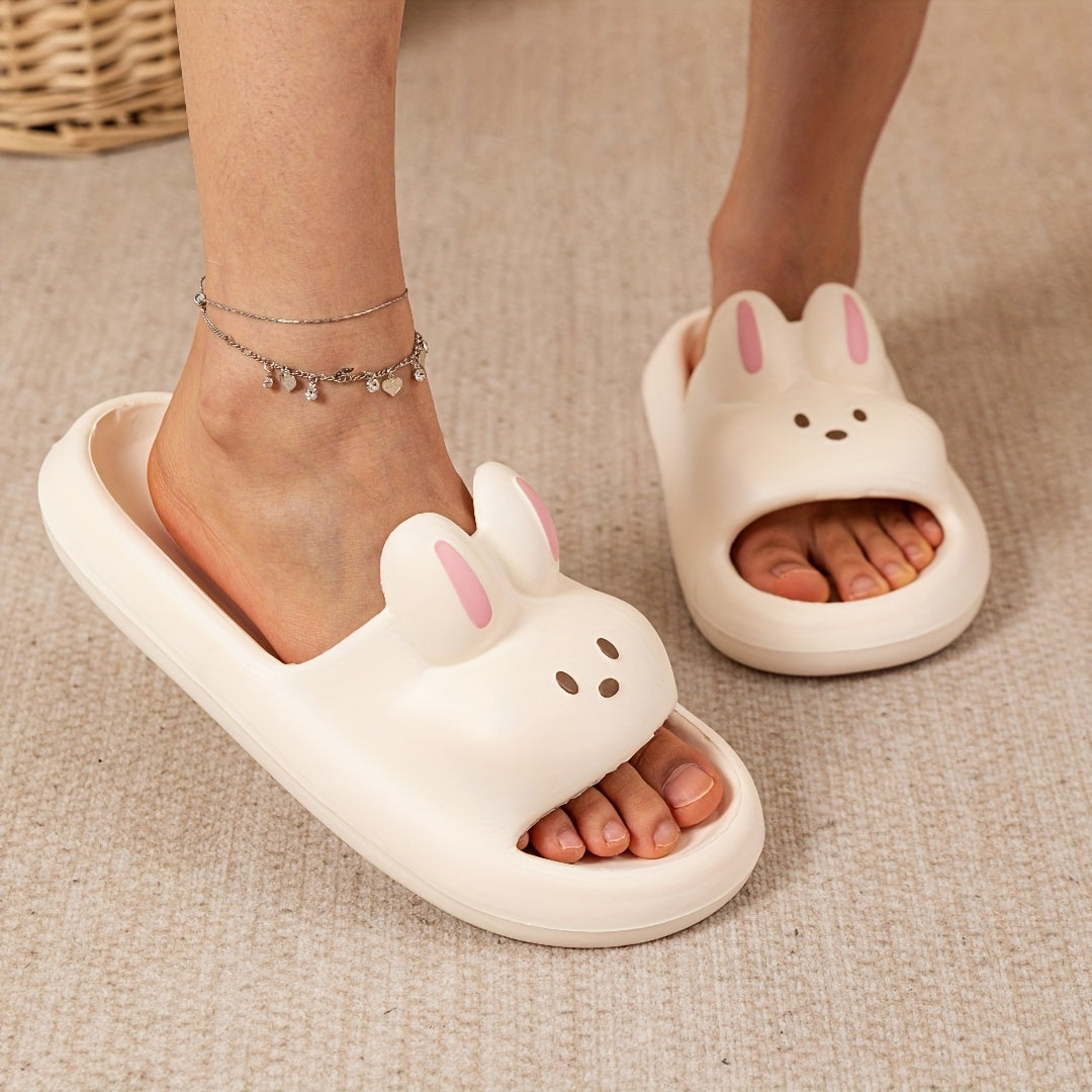Женские шлепанцы-слипы с дизайном кролика, мягкая подошва, домашние тапочки для ванной