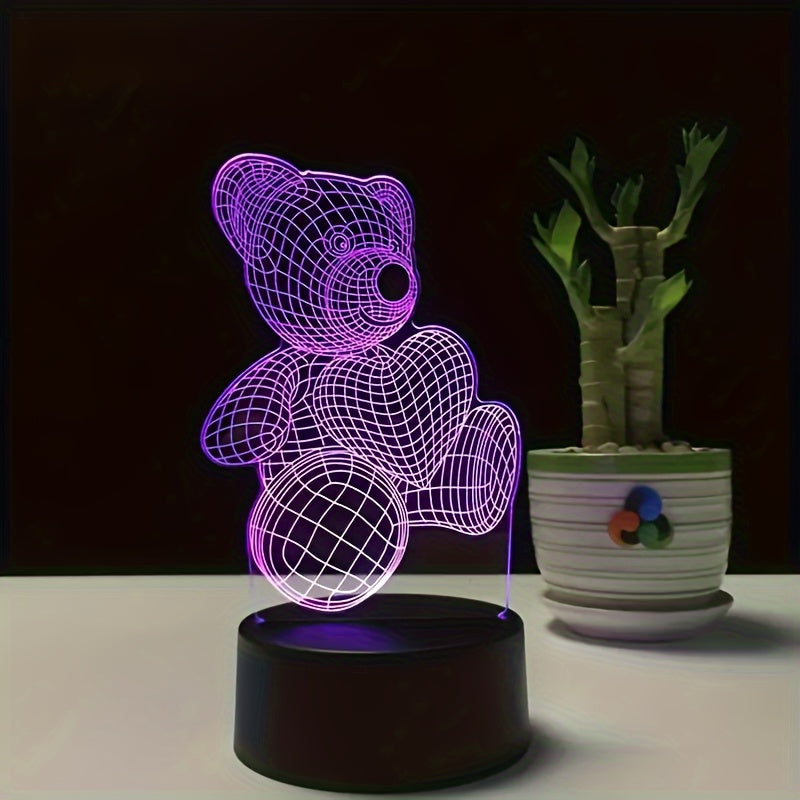 Yoqimli ayiq va yurak LED kechqurun chiroqi 3D akril stol lampasi yotoq xonasi dekoratsiyasi uchun