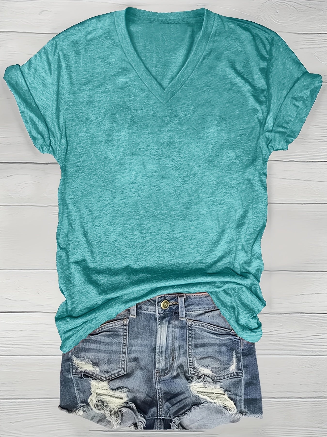 Women Solid Color V-Neck T-Shirts Casual Short Sleeve Spring Summer