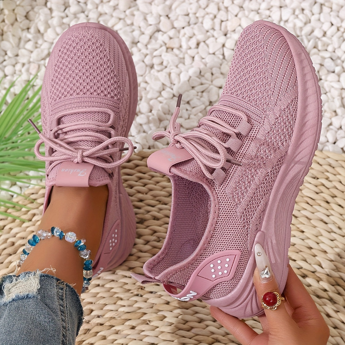 Women's White Mesh Breathable Sneakers Low Top Summer Running Shoes