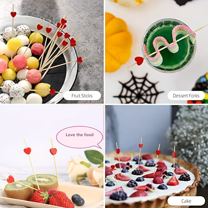 100 коктейльных шпажек в виде красного сердца из бамбука, идеально подходящих для свадеб, дней рождения, Рождества, Дня благодарения и новогодних вечеринок.